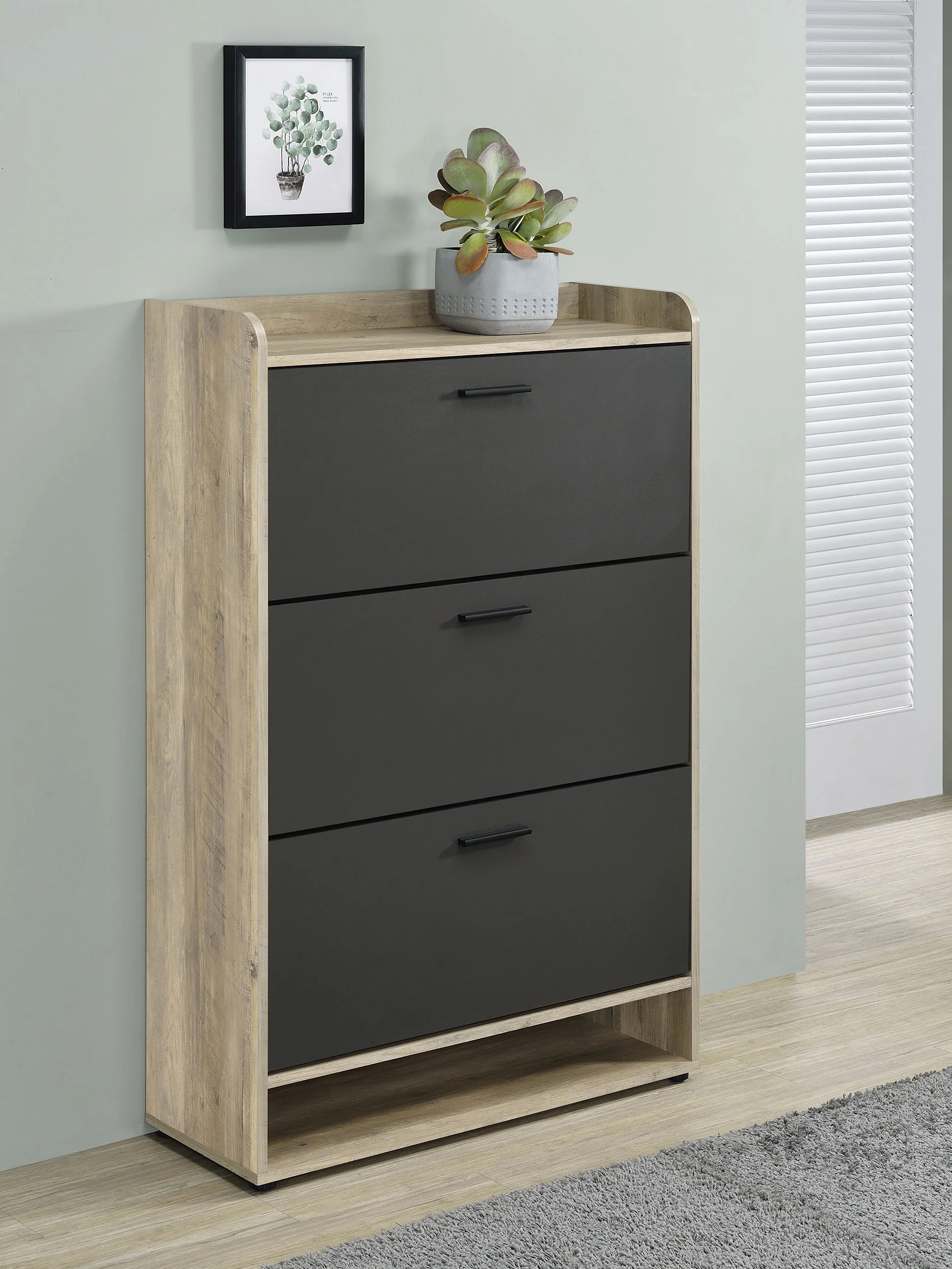 Classic DENIA 3 TIER SHOE CABINET GREY Enhanced