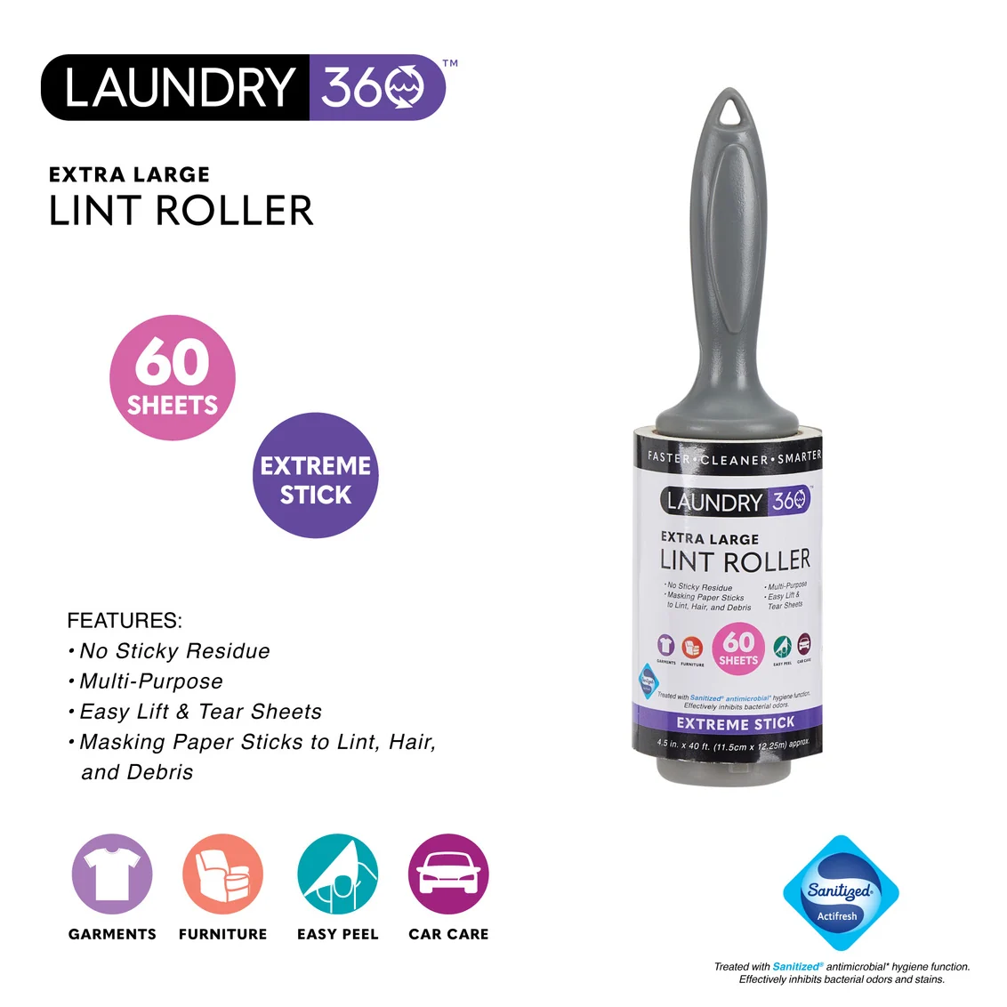 Advanced LINT ROLLER XLARGE 60 SHEETS Easy-to-Use