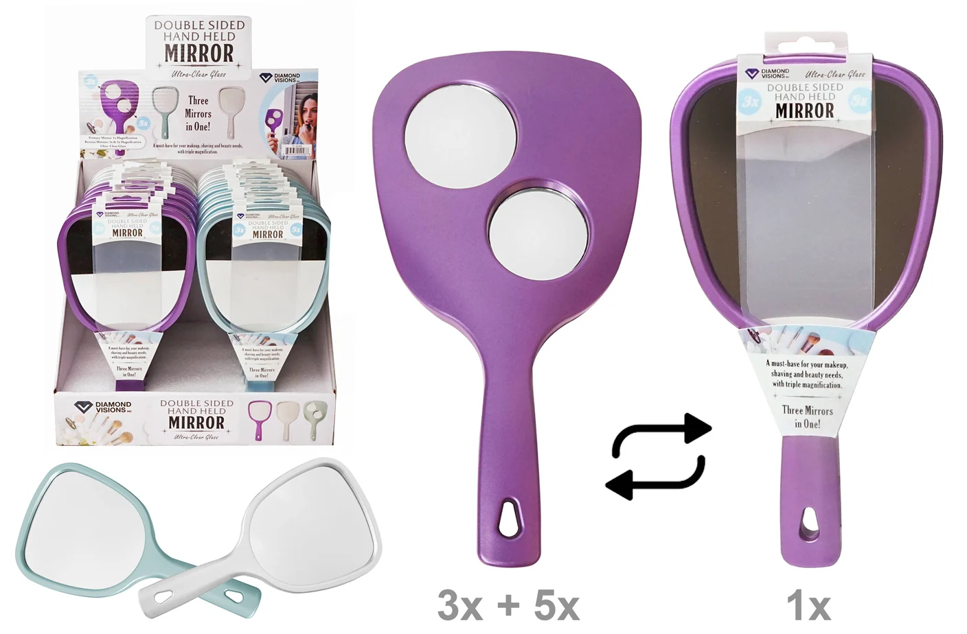 Modern HANDHELD MIRROR DUAL SIDED Elegant