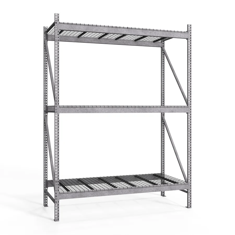 Optimized 2-Tier Galvanized Teardrop Pallet Rack Starter Units w Wire Decking - 48 quot d x 144 quot h Fine