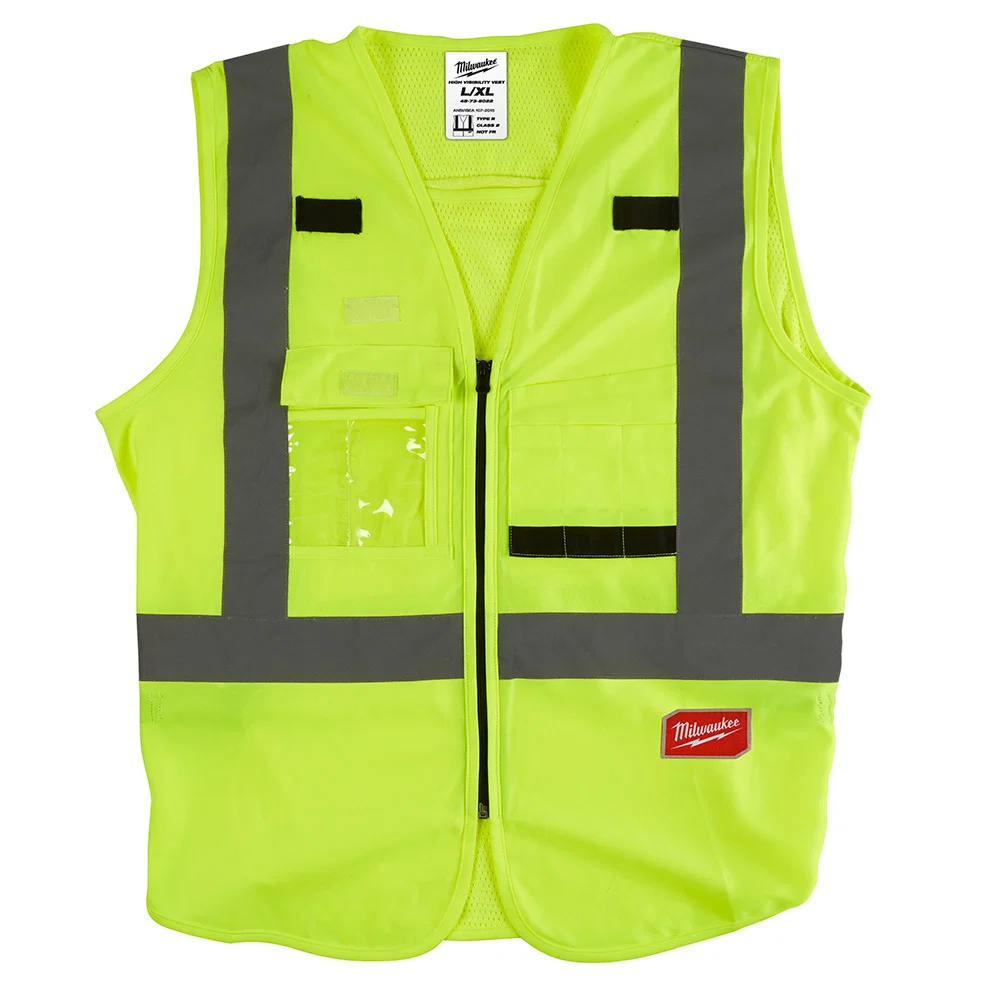 Clean Milwaukee Yellow Class 2 High Visibility Safety Vest with 10 Pockets 48-73-5021 Superior