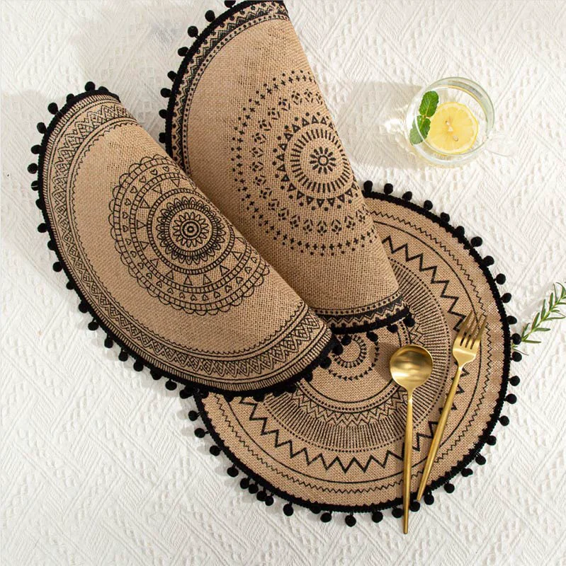 Modern Ownkoti Black Woven Cotton Linen Table Mats 3PCS Easy-to-Use