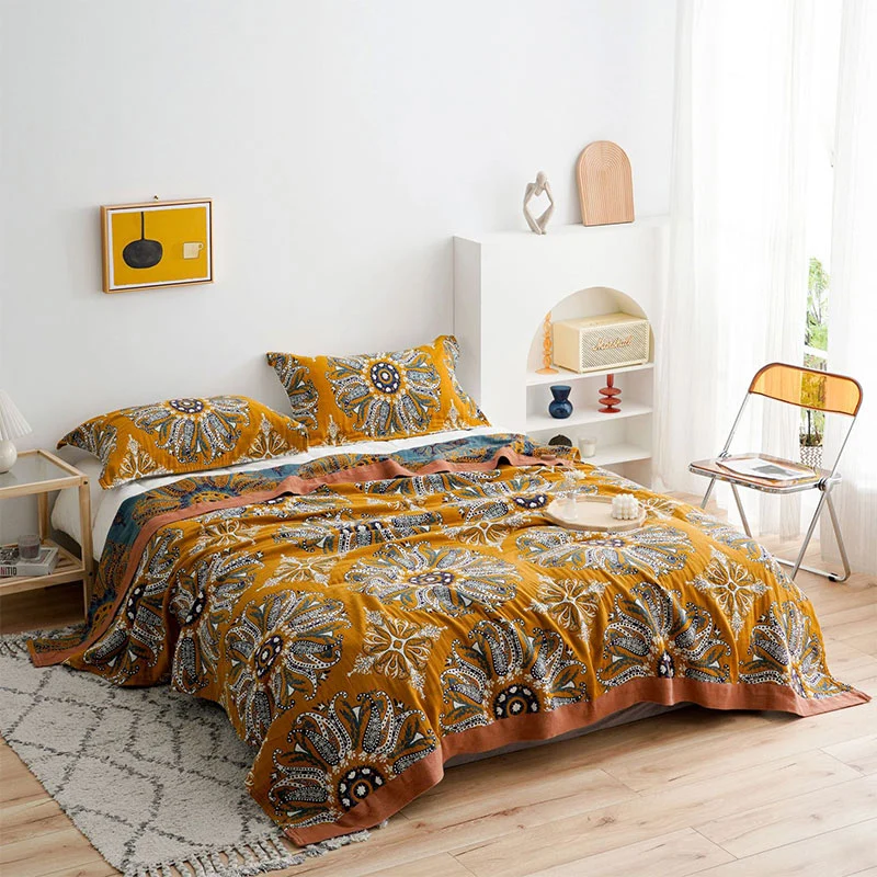 Refined Ownkoti Flower Cotton Gauze Quilt Reversible Blanket Superior