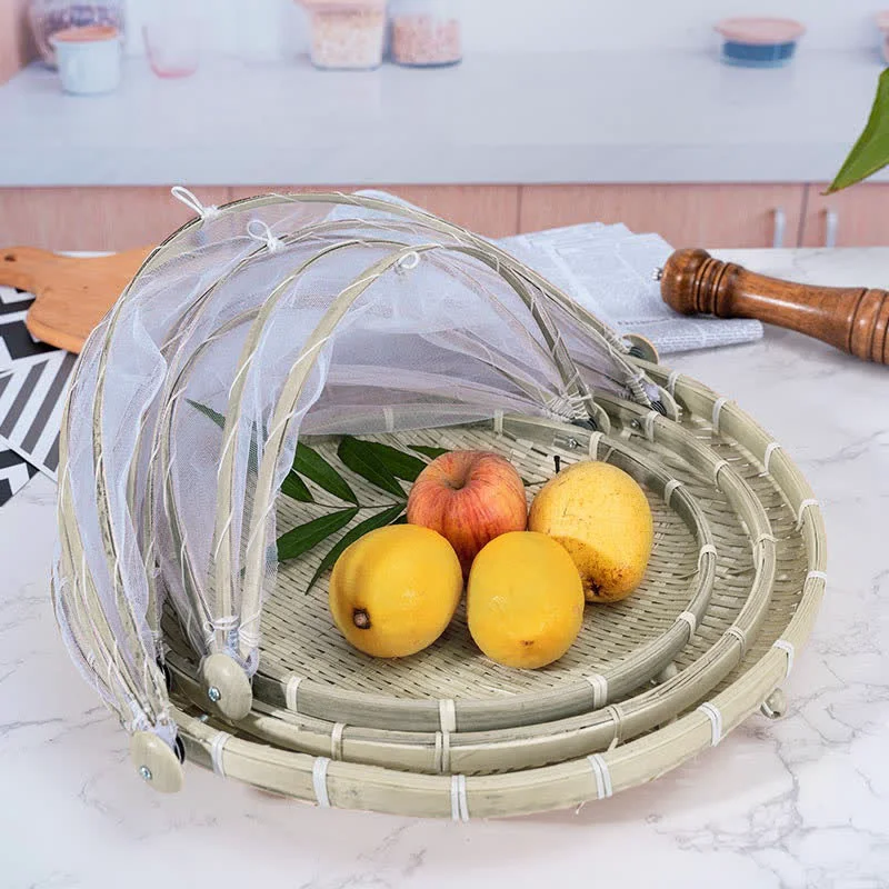 High-Quality Ownkoti Creative Hand-Woven Food Basket Tray with Net Cover Sophisticated