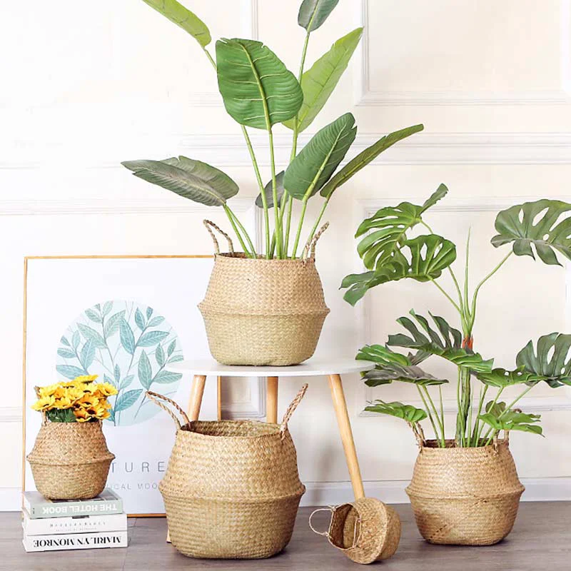 Clean Ownkoti Woven Seagrass Belly Basket Storage Plant Pot Basket 2PCS Durable