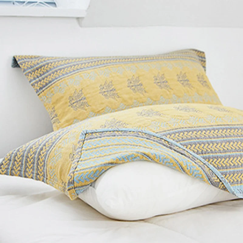 Eco-Friendly Ownkoti Yellow Bed Cotton Decorative Pillow Towel 2PCS Artisan