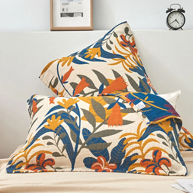 Natural Ownkoti Soft Flower Printed Cotton Pillow Towel 2PCS Responsible