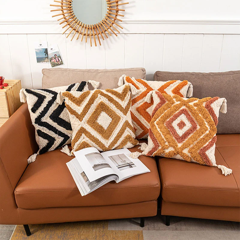 Comfortable Ownkoti Morocco Jacquard Pillow Cover With Tassels Refined