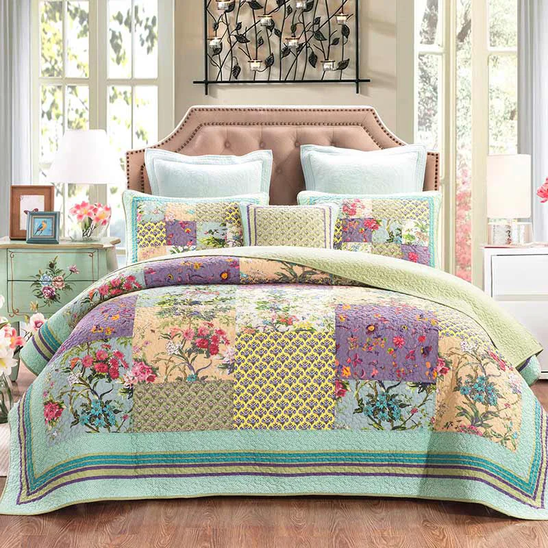 Pure Ownkoti Boho Patchwork Floral Quilt with Shams Long-Lasting