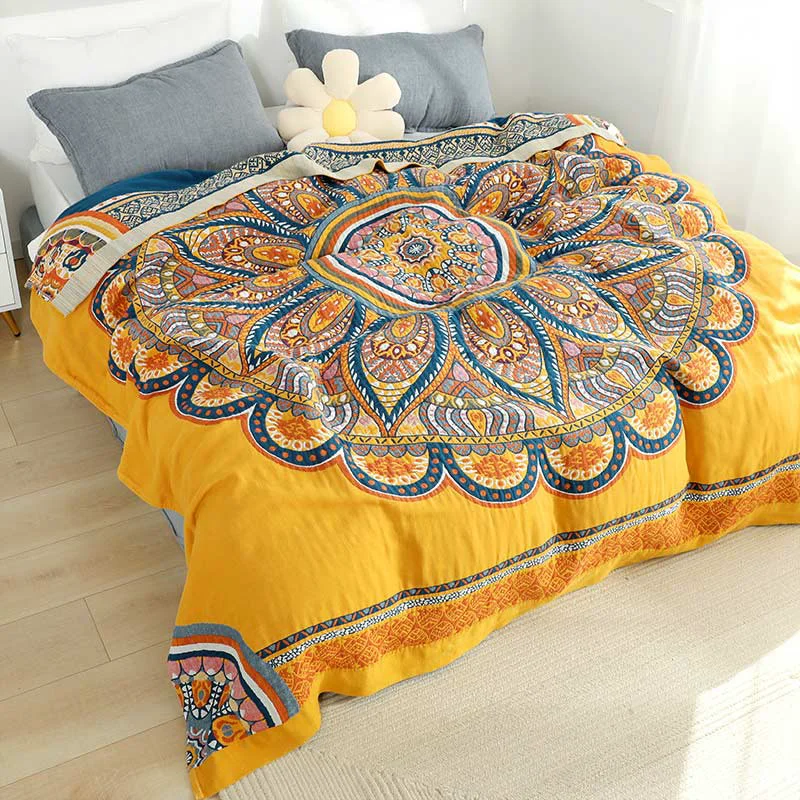 Specialty Ownkoti Bohemian Reversible Yellow Flower Summer Quilt Efficient