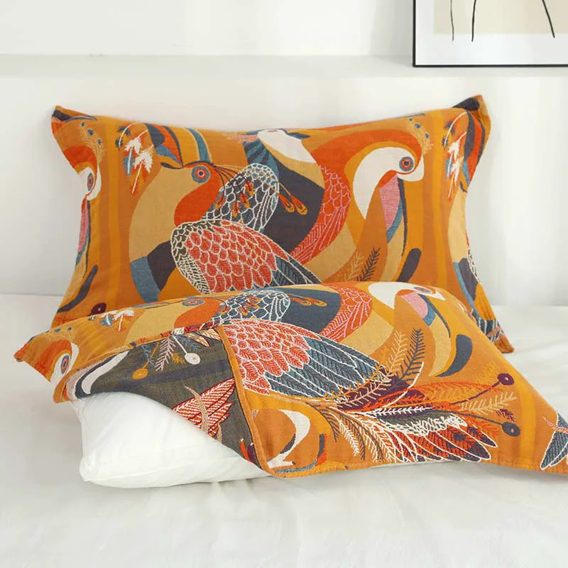 Traditional Ownkoti Oriole Bird Cotton Soft Pillow Towel 2PCS Lightweight