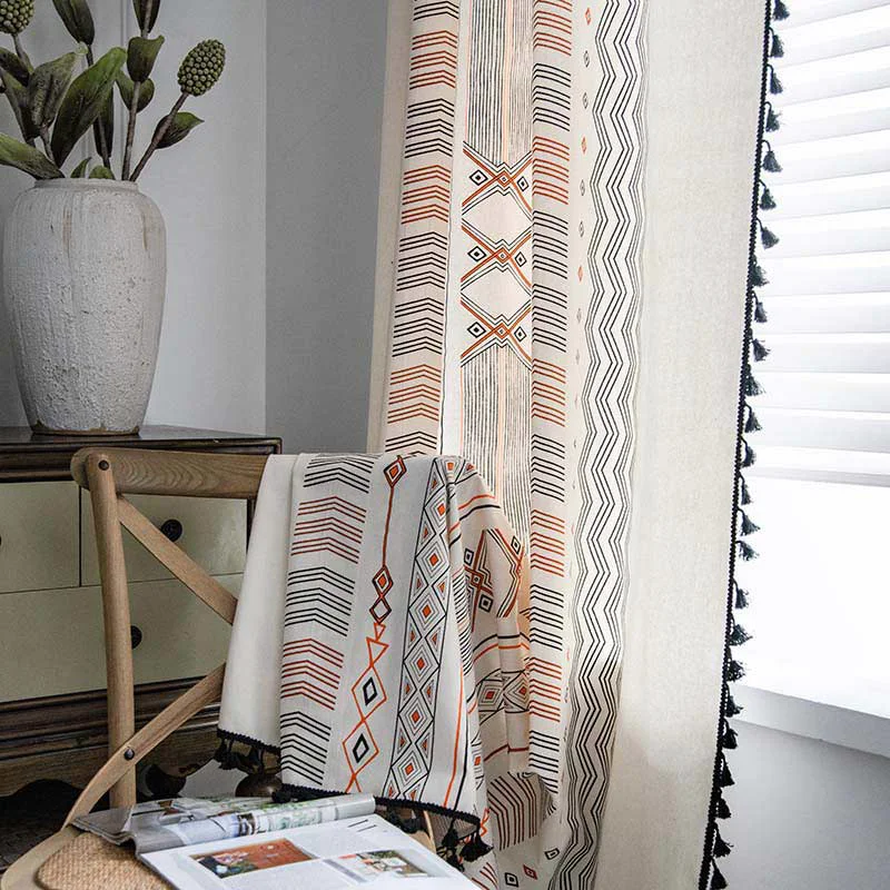 Classic Ownkoti Orange amp Black Semi Blackout Tassel Curtain Fine