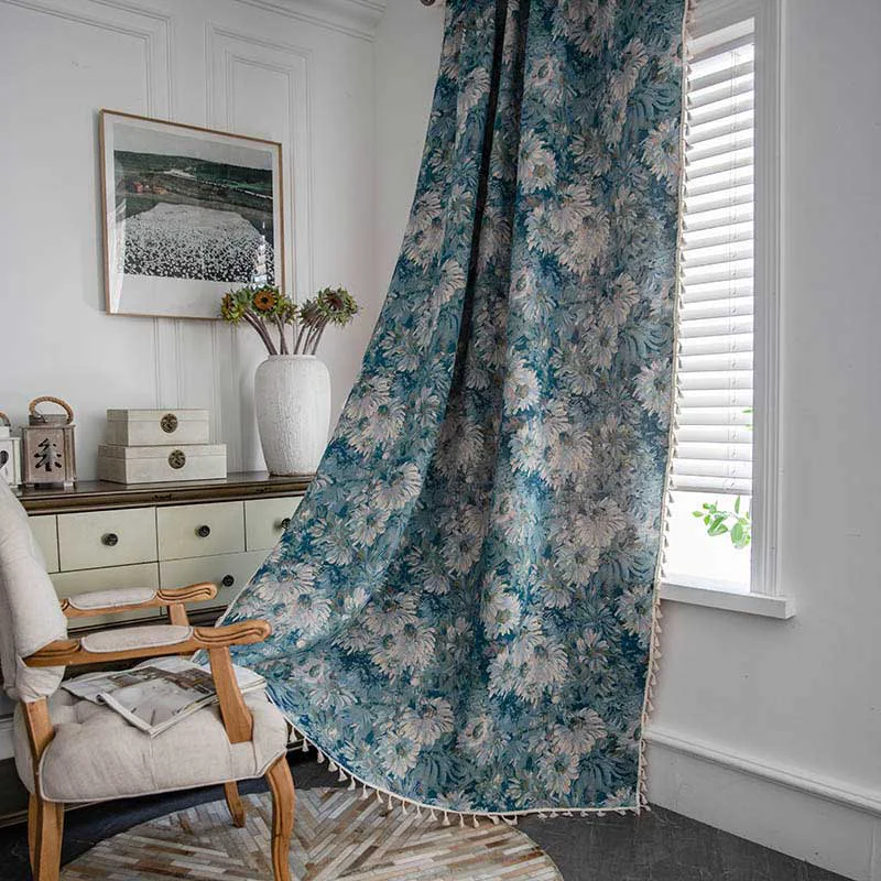 Fine Crafted Ownkoti Flower Oil Painting Style Tassel Curtain Pure