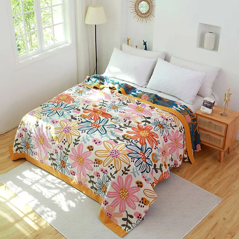 Fashionable Ownkoti Childlike Flower Cotton Gauze Reversible Quilt Crafted