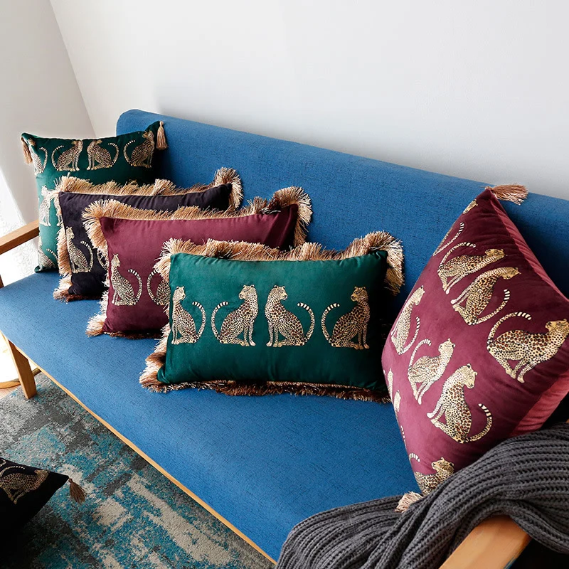 Solid Ownkoti Suede Leopard Tassel Pillowcase amp Pillow Core Original Design