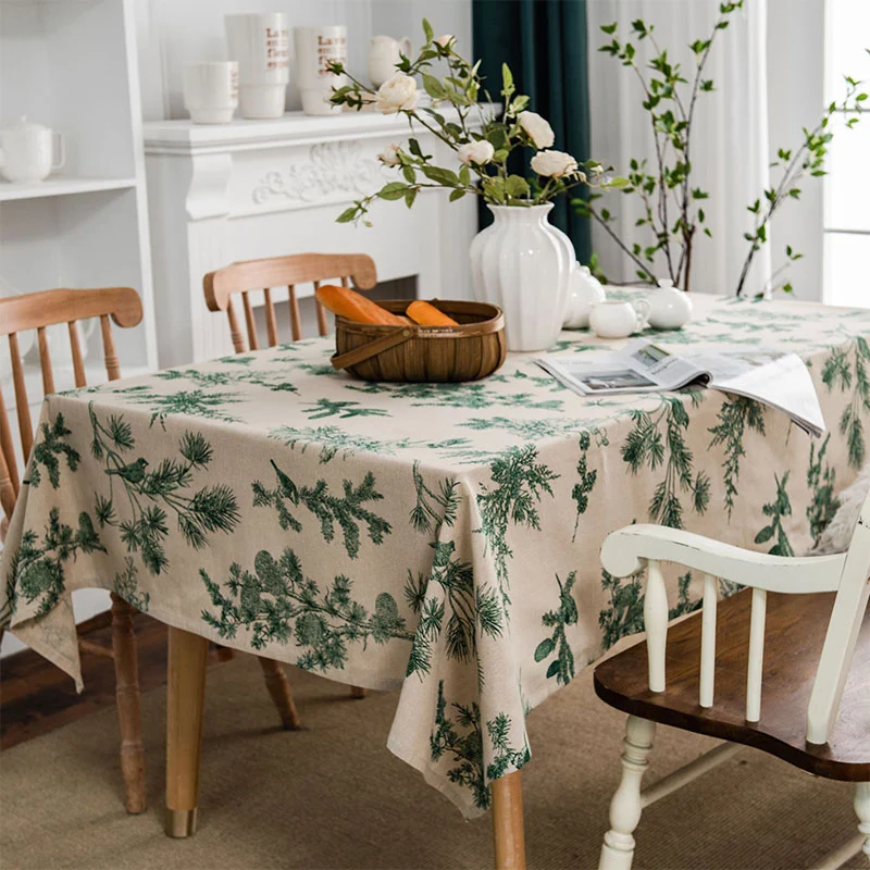 Artisan Ownkoti Pine Bird Cotton Linen Tablecloth Official