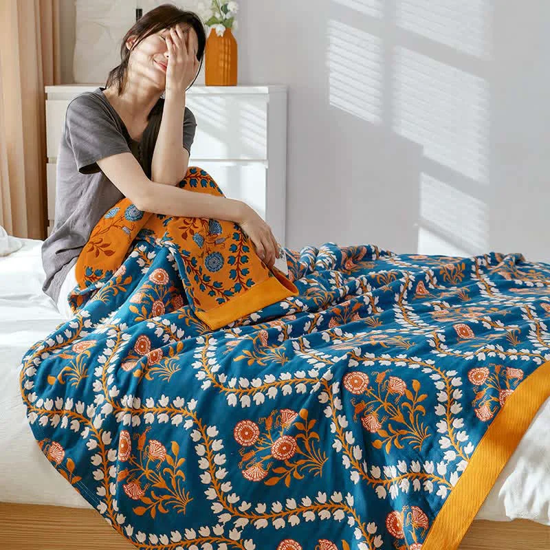 Flexible Ownkoti Bluebell Flower Cotton Gauze Reversible Quilt Eco-Friendly