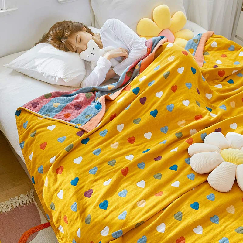 Crafted Ownkoti Colorful Hearts Cotton Gauze Reversible Quilt Fine Crafted