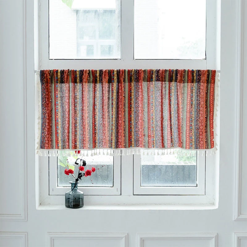 Luxury Ownkoti Colorful Plaid Pattern Tassel Tier Curtain Efficient
