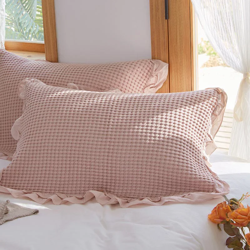 Professional Ownkoti Waffle Weave Cotton Pillowcases with Ruffle 2PCS Traditional