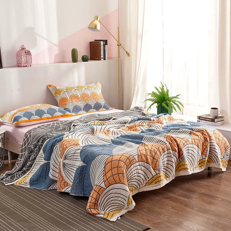 Flexible Ownkoti Shell Print Cotton Quilt Reversible Blanket Sustainable