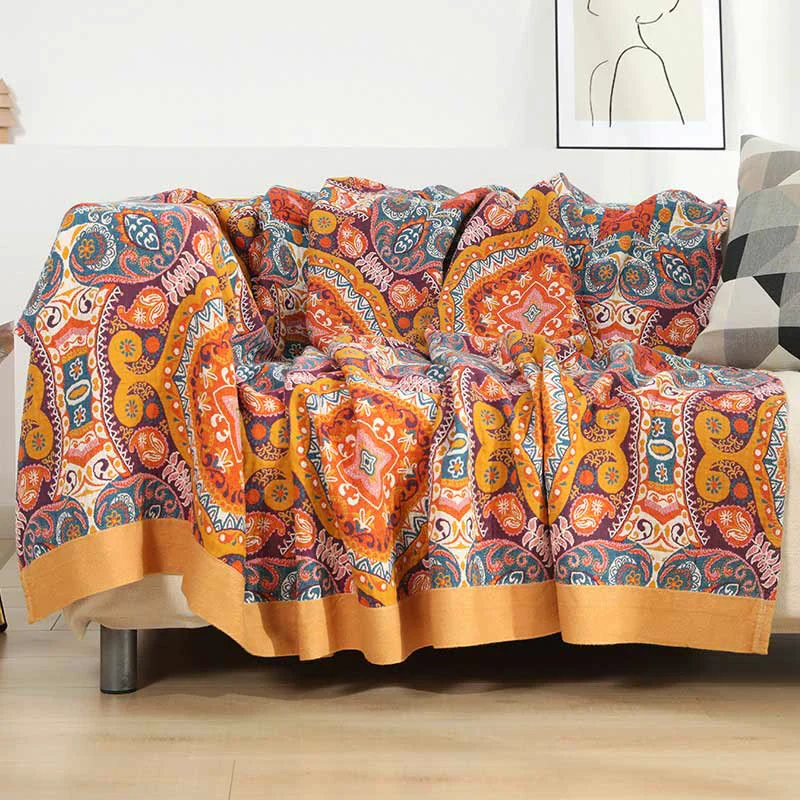 Powerful Ownkoti Boho Cotton Orange Reversible Sofa Blanket Lightweight