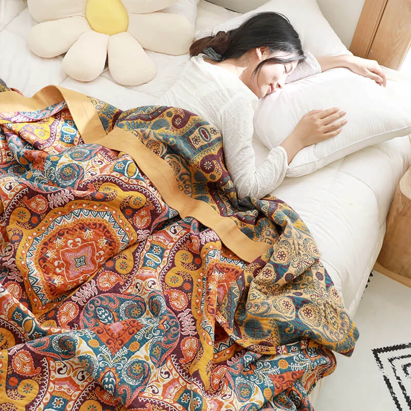 Easy-to-Use Ownkoti Dark Orange Comfy Reversible Cotton Quilt Convenient