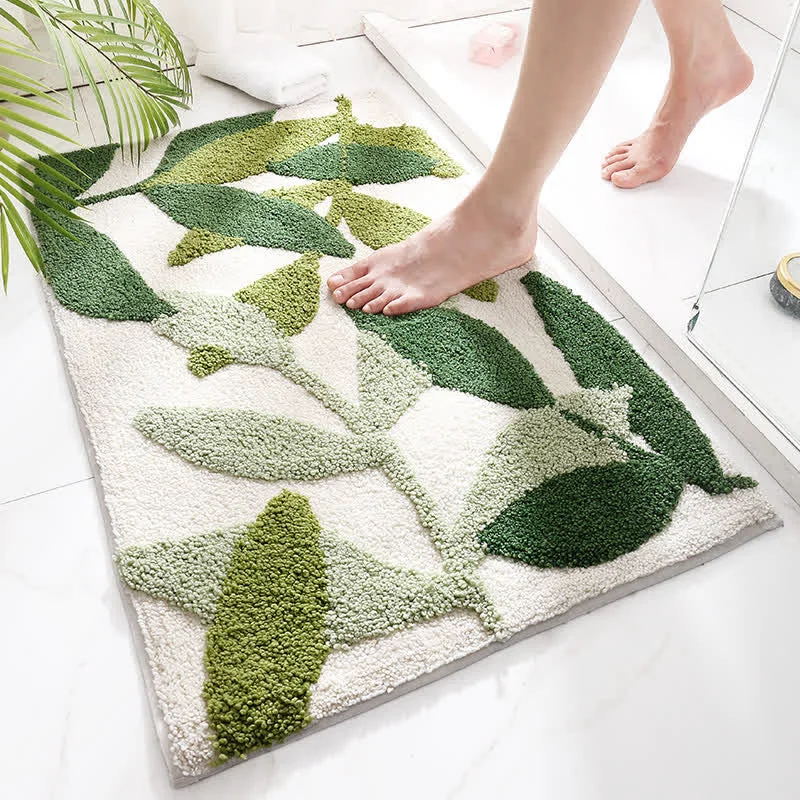 Organic Ownkoti Green Leaf Print Soft Non-Slip Floor Rug Professional
