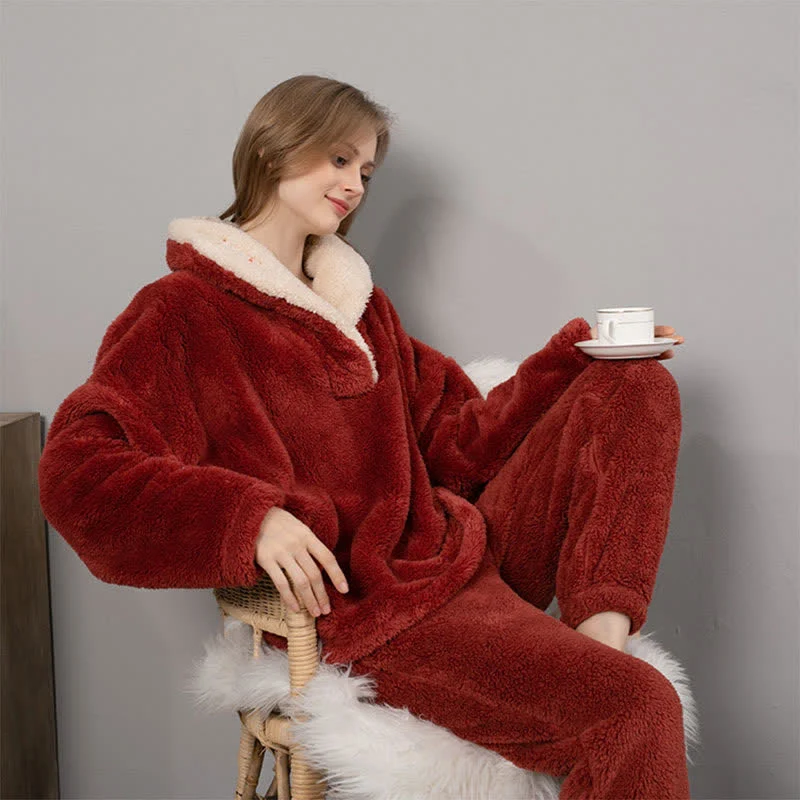 Crafted Ownkoti Simple V-Neck Warm Winter Loungewear Set Unique