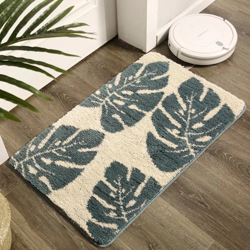 Traditional Ownkoti Leaves Print Anti-Slip Bathroom Rug High-Performance