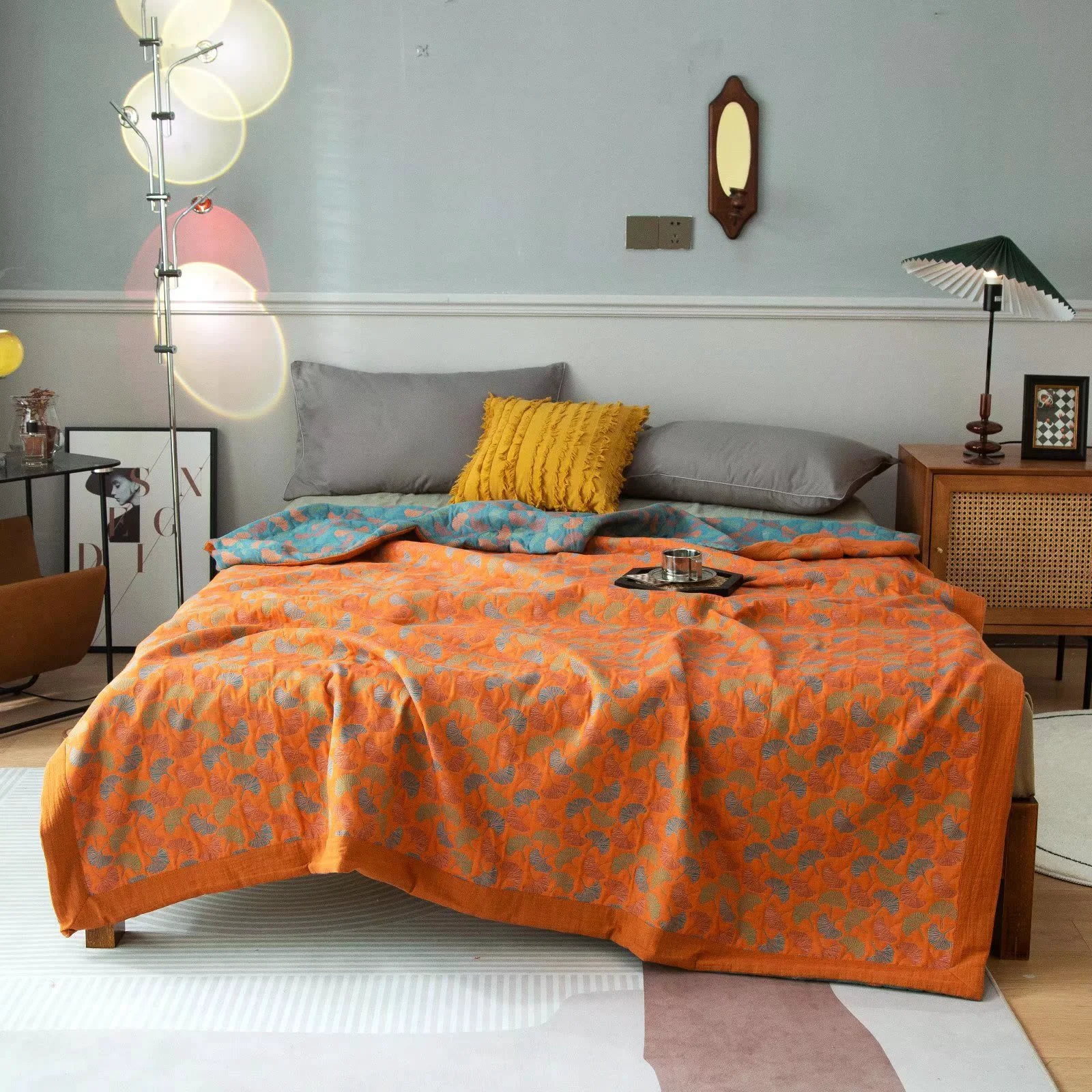 Professional Ownkoti Ginkgo Leaf Print Cotton Reversible Quilt Artisan
