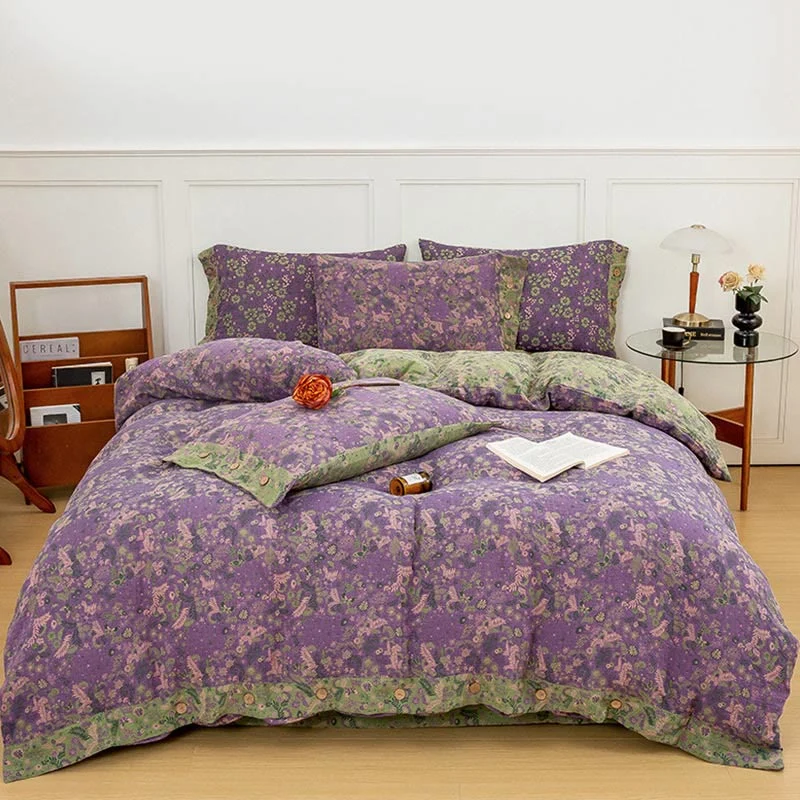 Dependable Ownkoti Boho Flower Purple Cotton Bedding Sets 4PCS Modern