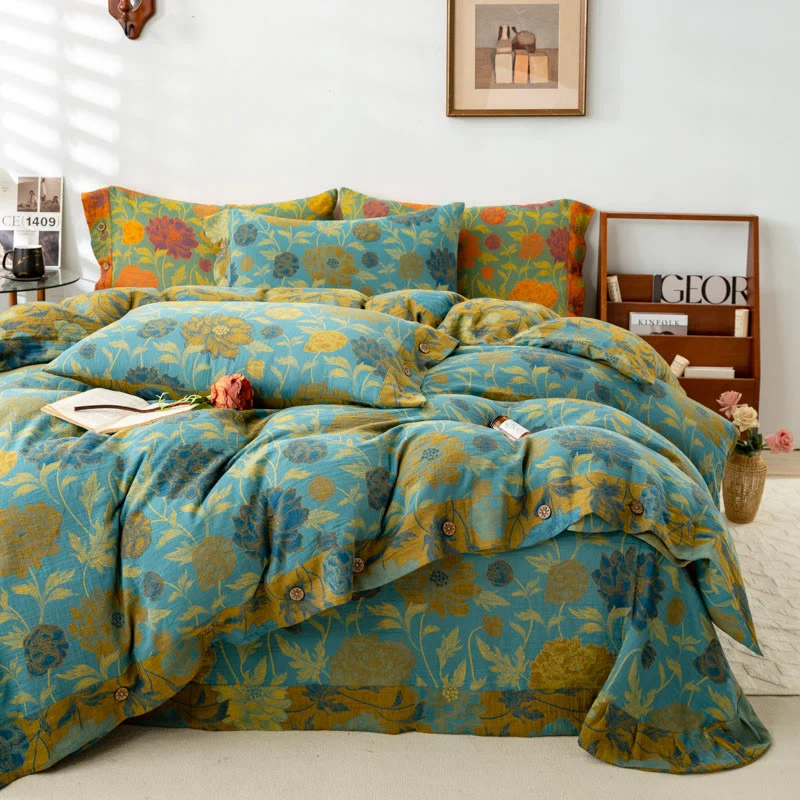 Clean Ownkoti Retro Flower Leaf Cotton Bedding Sets 4PCS Safe