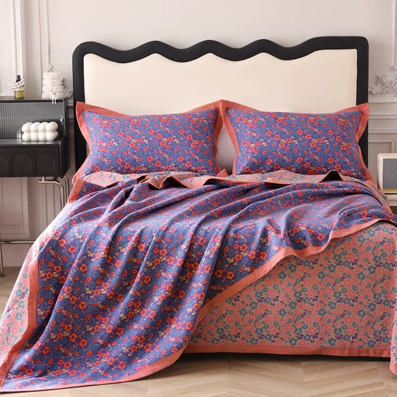 Modern Ownkoti Floral Jacquard Cotton Gauze Reversible Quilt Secure
