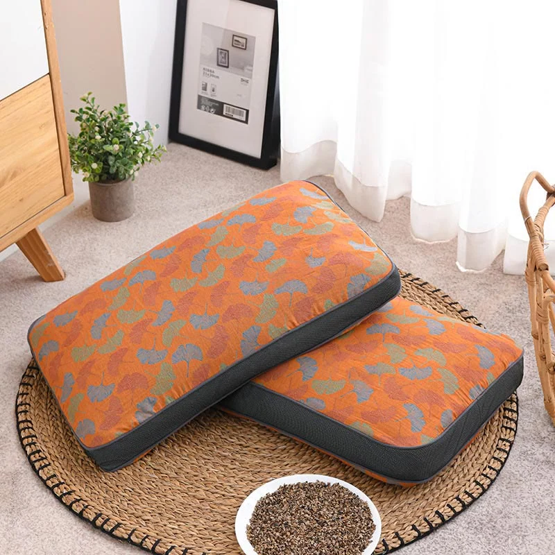 Clean Ownkoti Buckwheat Pillow Ginkgo Leaf Cotton Pillowcase Luxury