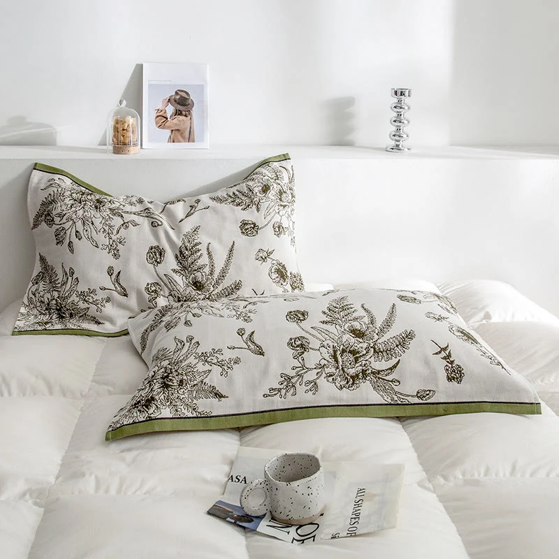 Optimized Ownkoti Pastoral Flower Leaf Cotton Pillow Towel 2PCS Soft