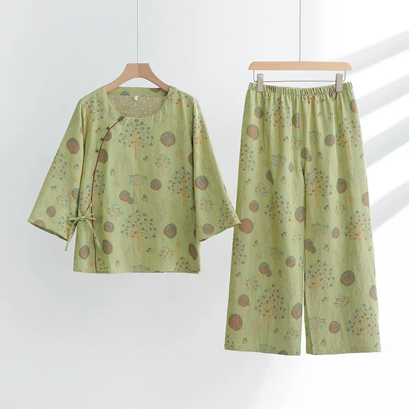 User-Friendly Ownkoti Leaf Tree Jacquard Cotton Loungewear Set Genuine