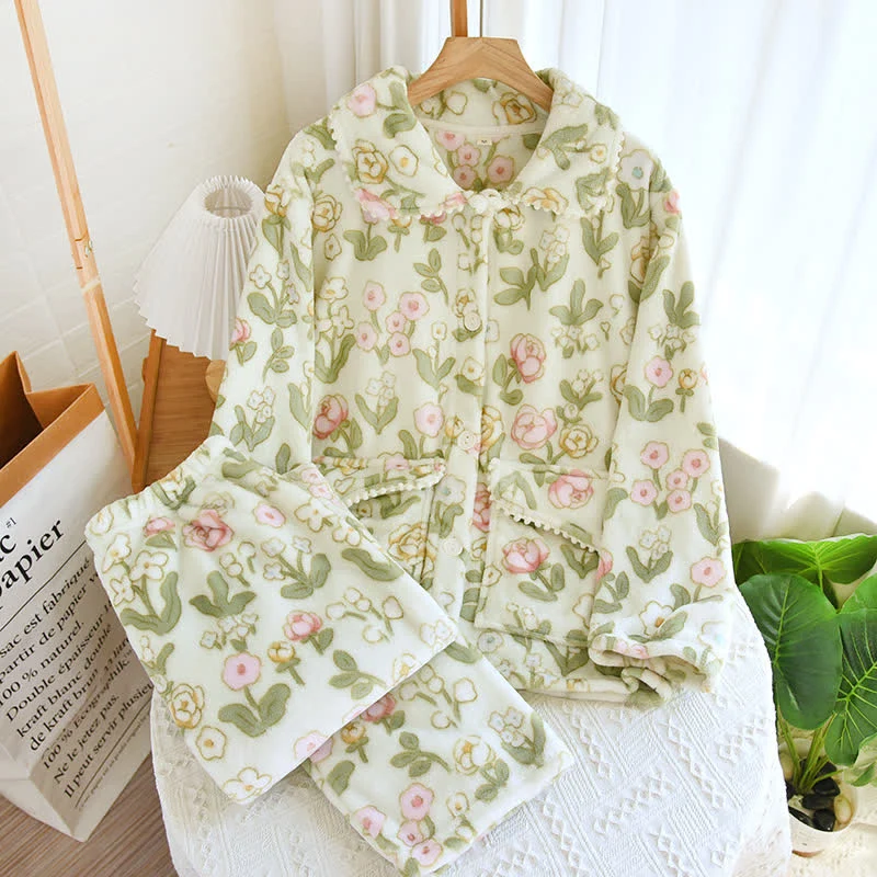 Traditional Flannel Floral Pajamas Women Flannel Pajamas Trendy