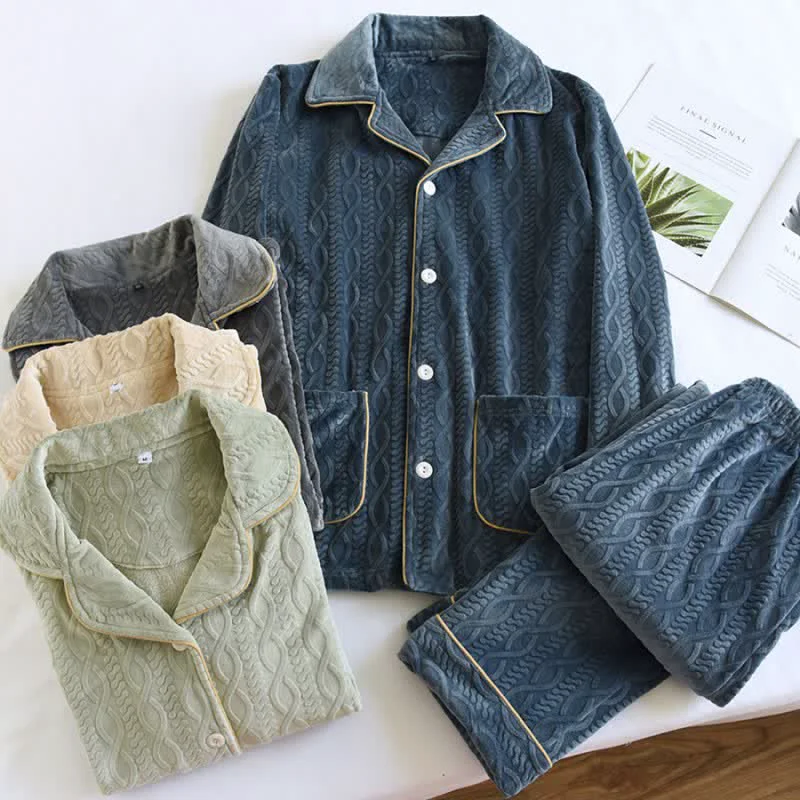 Elite Ownkoti Solid Color Lapel Flannel Pajama Set Organic
