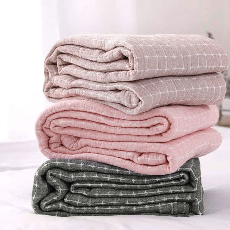 Detailed Ownkoti Simple Grid Cotton Gauze Lightweight Quilt Exceptional