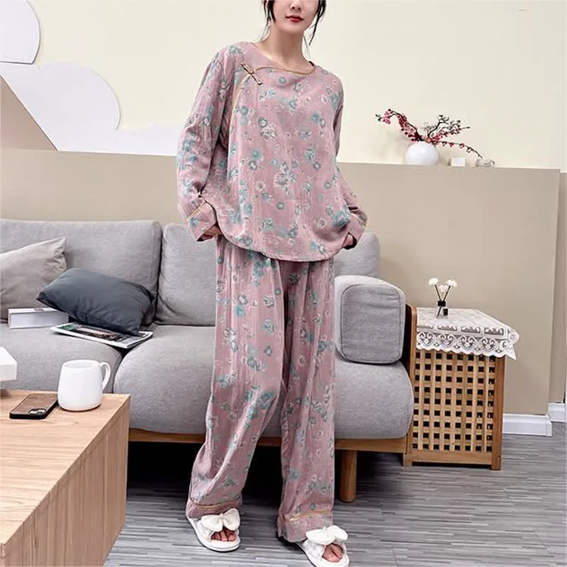 Elegant Ownkoti Plus-size Peony Cotton Pajama Set High-End