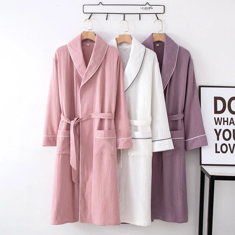 Convenient Ownkoti Solid Color Lapel Home Sleep Bathrobe Minimalist