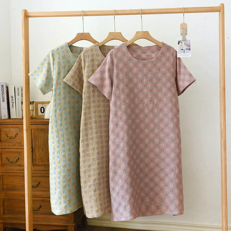 Casual Ownkoti Pure Cotton Yarn-dyed Jacquard Nightdress Solid