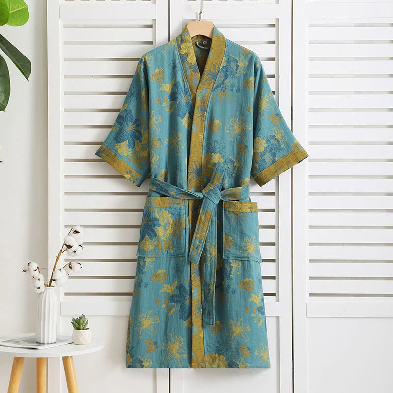 Long-Lasting Ownkoti Floral Cotton Gauze Short Sleeve V-neck Robe Fast