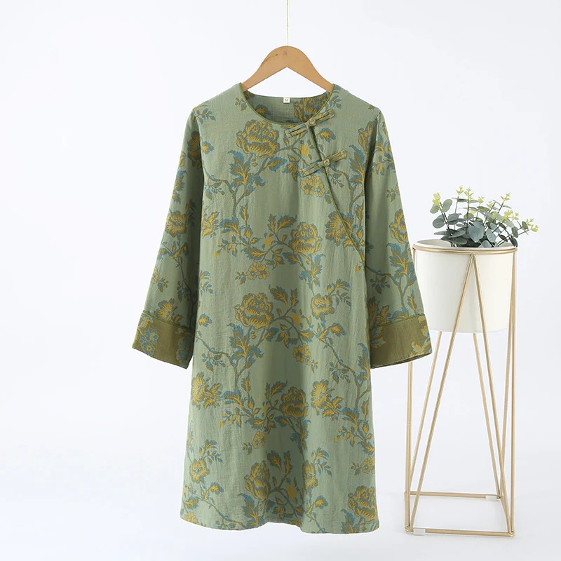 Enhanced Ownkoti Round-neck Cotton Gauze Floral Nightdress Selected