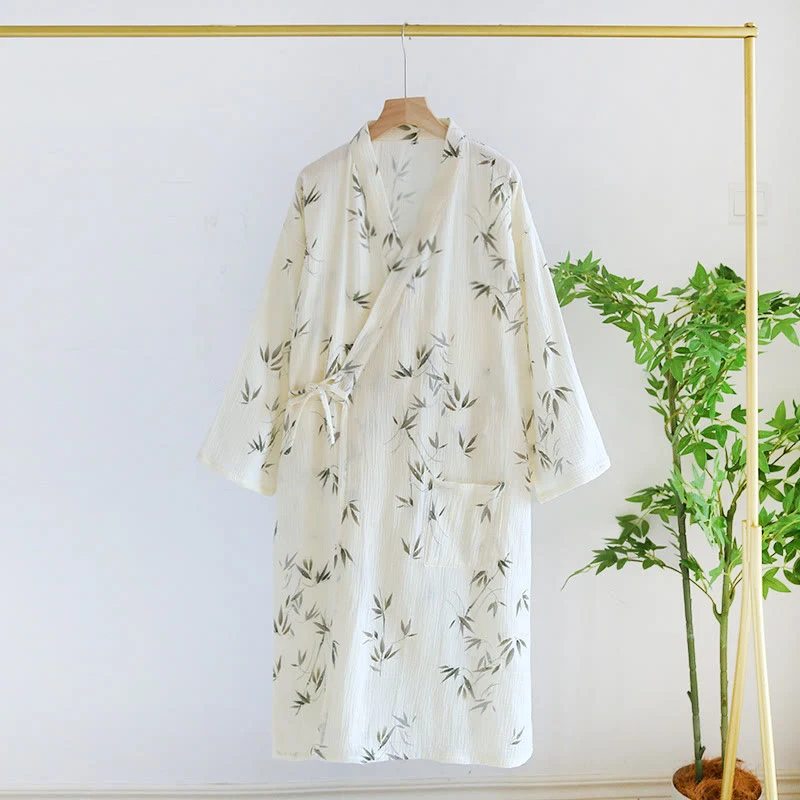User-Friendly Ownkoti Pure Cotton Bamboo Print Comfy Bathrobe Trendy