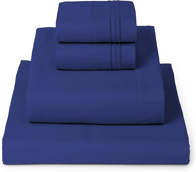 Minimalist Mellanni California King Sheets Set - 4 PC Iconic Collection Bedding - Hotel Luxury Extra Soft Cooling Bed Sheets - Wrinkle Fade Stain Resistant Cal King Royal Blue Comfortable