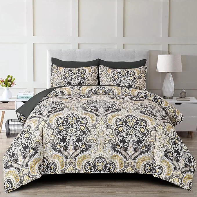 Green Drucon Boho Paisley Comforter Set Queen Size 7 Pieces Bed in a Bag Black Gold Comforter Set Soft Lightweight Bedding Set 1 Comforter 1 Flat Sheet 1 Fitted Sheet 2 Pillow Shams 2 Pillowcases Superior