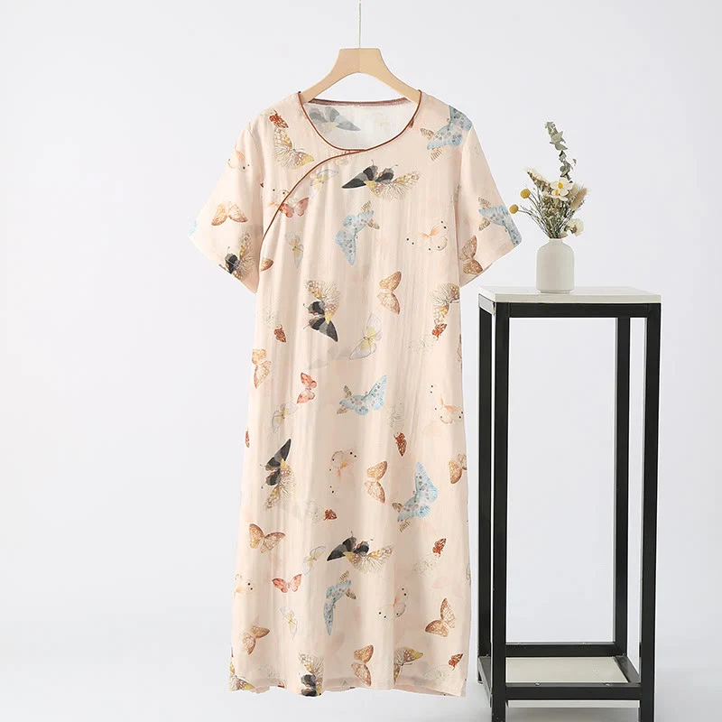 Effective Ownkoti Bamboo Fiber Rural Butterfly Summer Nightgown Fast