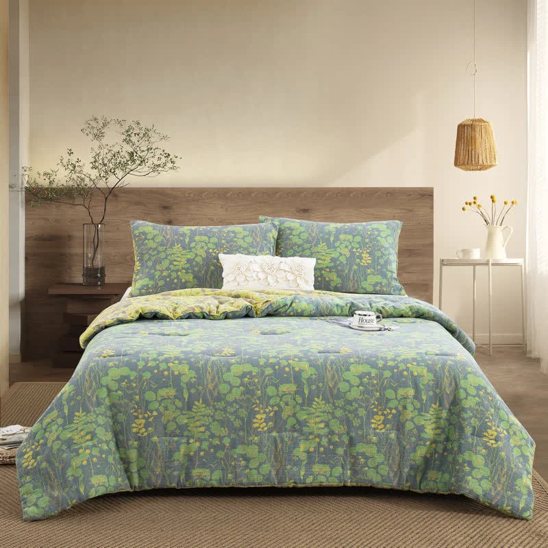 Sustainable Ownkoti Cotton Gauze Pastoral Lotus Pond Bedding Recyclable